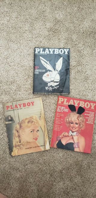 3 Vintage Playboy Magazines,  One Featuring Iconic Country Singer Dolly Pardon