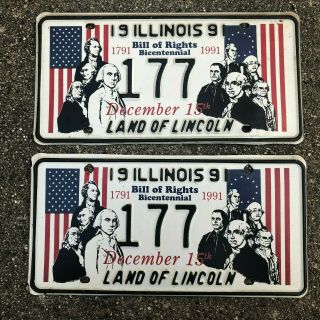 Illinois 1991 Bill Of Rights License Plate Matching Pair Set 177