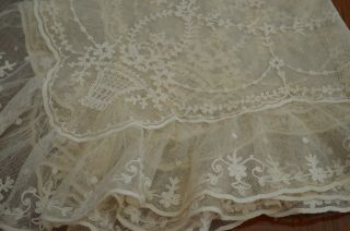 Rare Greek Antique 1870 Table Cloth,  Handmade Embroidery On Lace 85cm X 85cm