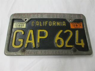 Vintage Ford Walker Motor Co Metal License Plate Fram W/california Black Plate