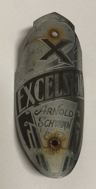 Vintage Arnold Schwinn Excelsior Bicycle Head Badge Shield