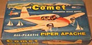 Complete 1963 Aurora Piper Apache Model Airplane Kit In 1950s Vintage Comet Box