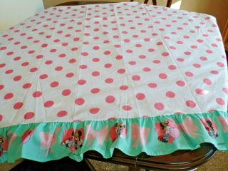 Vtg 90s Disney Minnie Mouse Twin Flat & Fitted Sheets Pink Polka Dots Ruffle