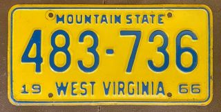 West Virginia 1966 License Plate 483 - 736