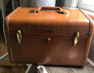 Vintage Samsonite Streamlite Brown Train Makeup Hard Case Luggage With No Key