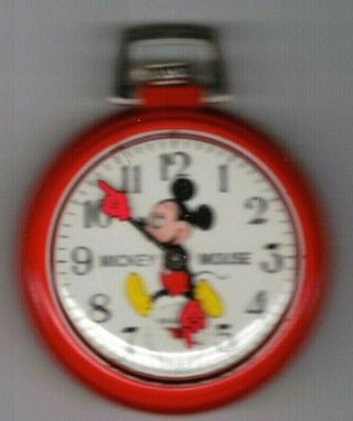 Vintage Bradley Red Mickey Mouse Pocket Watch - - Hands Move (see Photos)