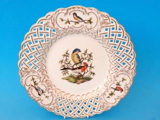Large Antique Meissen Reticulated Plate With Exotic Birds & Gold Gild 2 Of 2