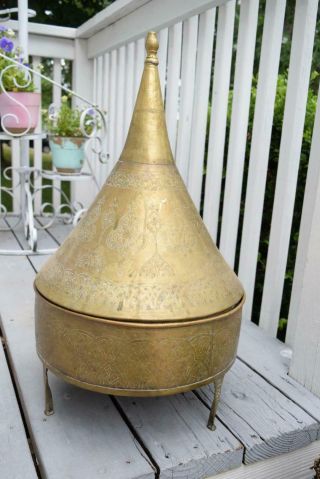 Large 24 " Antique Pierced Brass Hammered Turkish Brazier Urn Decorator