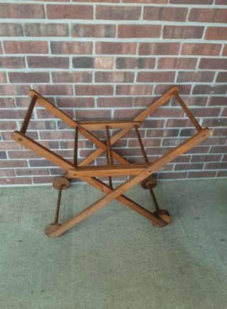 Antique Laundry Basket Cart Clothes Hamper Bin Folding Rolling Wooden Stand