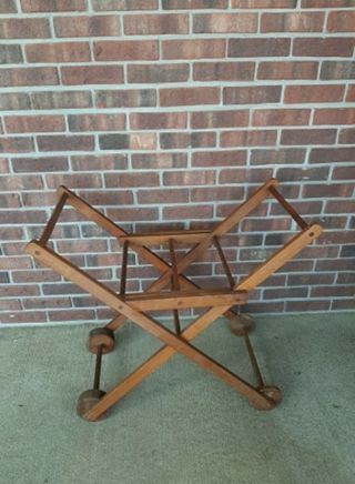 Antique Laundry Basket Cart Clothes Hamper Bin Folding Rolling Wooden Stand 2