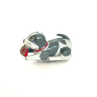 Vintage Japan Tin Litho Wind Up Toy Dog W/ Metal Wind Up Key
