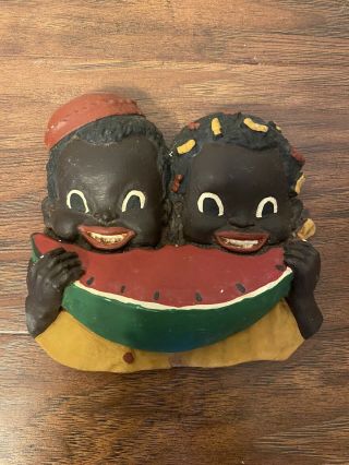 Vintage Black Children Boy And Girl Eating Watermelon Wall Hanging