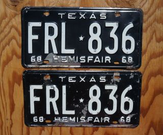 1968 Texas License Plate Pair / Set