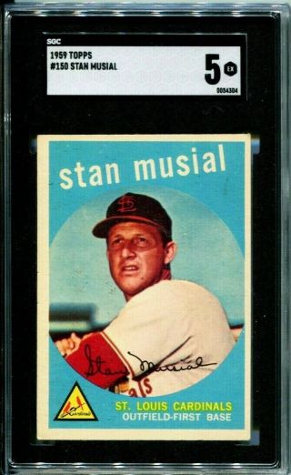 1959 Topps Stan Musial 150 St.  Louis Cardinals Hof Sgc 5 / Ex