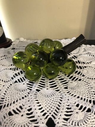 Vintage Acrylic Glass Lucite Green Grape Cluster With Stem