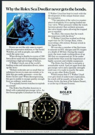 1983 Rolex Sea Dweller Double Red Diving Watch Diver Photo Vintage Print Ad