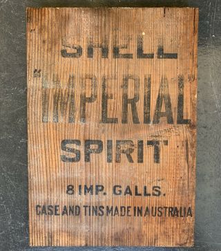 Shell Imperial Spirit Vintage Tin Drum Crate Wooden Box End Only Sign