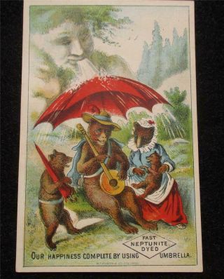 Imaginative Vintage Advertising Trade Card - Fast Neptunite Dyed Umbrella - Bears