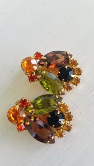 Vintage Juliana ? Clip On Earrings Set Fall Amber Bronze 50s 60s Black Orange