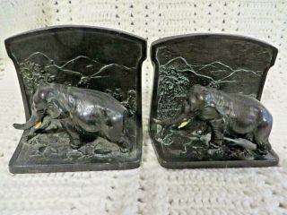 Antique - L.  V.  Aronson 1923 Signed Bookends - Elephants With Tusks - Art Deco