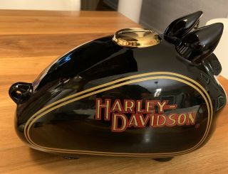 Harley Davidson Gas Tank Black Glossy Ceramic Piggy Bank With Plug