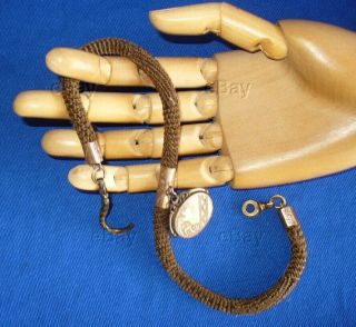 Antique Victorian Mourning Watch Chain Braided Hair Fob Pocket Woven Edwardian 3