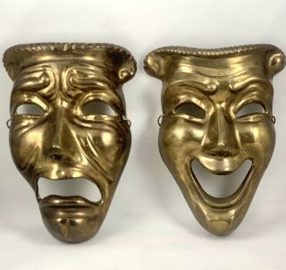 Vintage Pair Solid Brass Gatco Theater Masks Solid Brass Made In India
