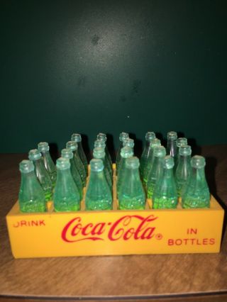 Vintage Toy Mini Green Coca Cola Bottles In Yellow Crate 23 Of 24