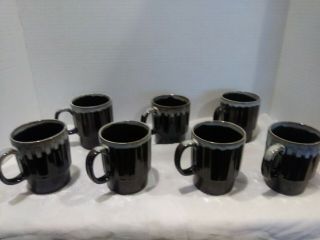 Vintage Mid Century Set Of 7 Brown Drip Ceramic Stacking Coffee Mugs Cups
