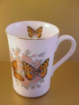 Vintage Berkshire Fine Bone China Orange Monarch Butterfly Mug Made In England