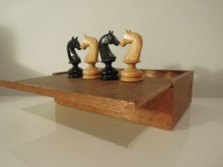 German Antique Wooden Chess Set In Its Box