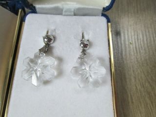 Vtg Jewelry Gorham Chrystal Snowflake Necklace & Earrings Sterling Silver 3