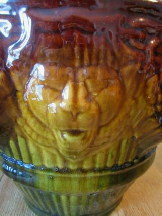 Antique Art Nouveau Brush Mccoy Lion Head Drip Glaze Jardiniere Vase Majolica 3