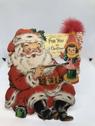 Vintage Die Cut Cardboard Santa Claus Christmas Decoration