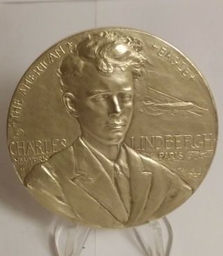 1927 Antique Bronze Medal Eagle Aviator Charles Lindbergh Medallic Arts Co