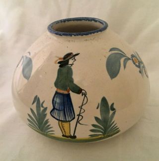 Vintage Henriot Quimper French Pottery Small Ball Vase - Breton Man