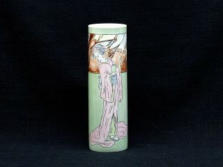 Antique Lenox American Belleek Porcelain Cylinder Vase Hand Painted Asian Geisha