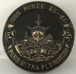 Vintage Submarine Tender Brass Plaque Uss Mckee As - 41 Raised Relief Battleship