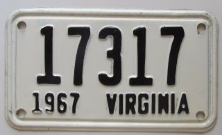 Virginia 1967 Motorcycle License Plate 17317