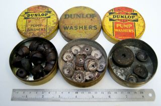 3 Vintage Dunlop Cycle Pump Washer Tins Old Bicycle Motorcycle Garage Tool Cans