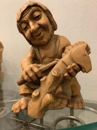Hand Carved Wood Gnome Troll,  Little Folks Of Salvan Figure,  Anri Italy Vintage