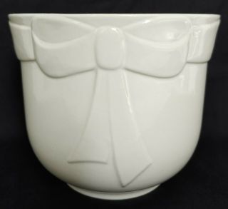 Vintage White Round Ceramic Planter Flower Pot Decorative Bowl With Bow 2292