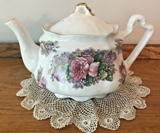 Arthur Wood & Son Staffordshire England Vtg Teapot 6546 Wild Roses And Lilacs