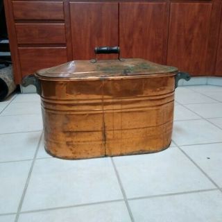 Vintage Antique Primitive Copper Boiler Wash Tub Pot Wood Handles With Lid