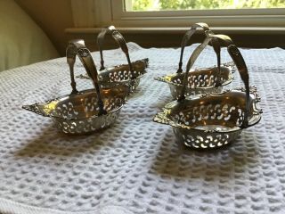 Set of 4 Cromwell Gorham Sterling Silver Handled Nut Cups/Baskets A4780/1 2