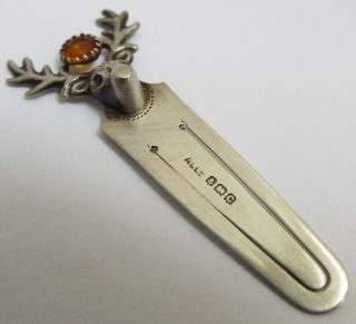 Lovely Rare Design English Antique 1927 Solid Silver Novelty Stags Head Bookmark