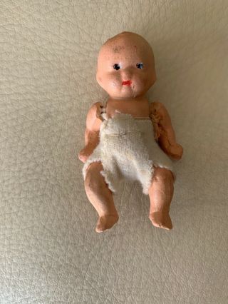 1930s Vintage Bisque Composition Baby Doll 2 1/2 Inch.  Diaper Or Clothes