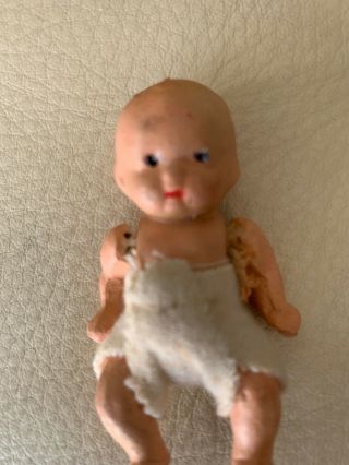 1930s Vintage Bisque Composition Baby Doll 2 1/2 Inch.  Diaper Or clothes 2