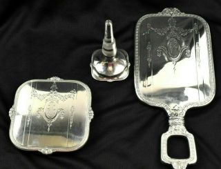 International Sterling Silver Dresser Vanity Set W/ Ring Holder Mirror Lid Euc