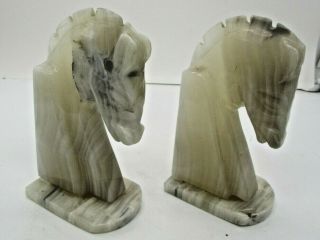 Carved Marble Stone Horse Head Bookends Vintage